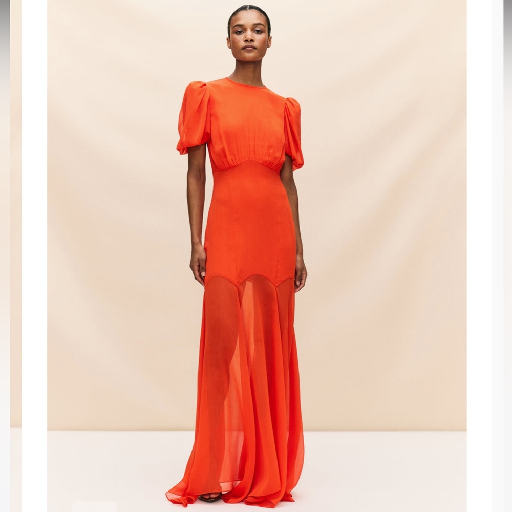 De La Vali Agua Maxi Dress in Red Crinkle Chiffon